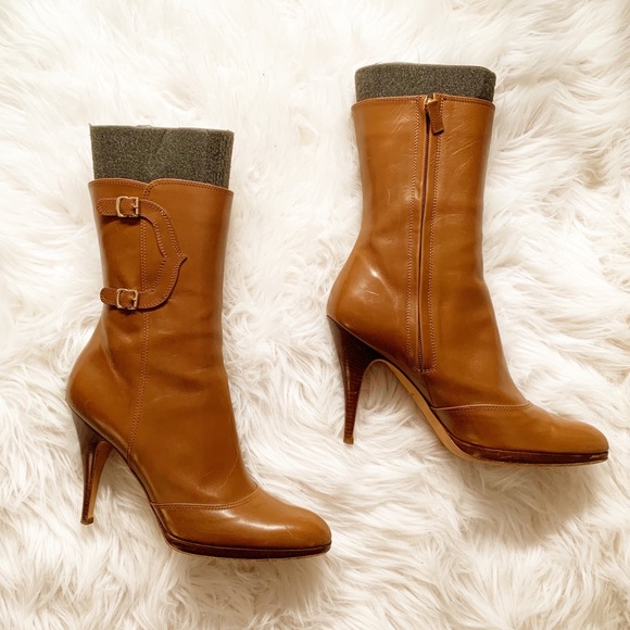 Oscar de la Renta | Chestnut Leather Boots - Picture 2 of 4